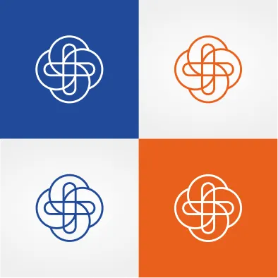 Island Seafare logo mark shown in four colour variations — white on blue, orange on white, blue on white, and white on orange — as part of the brand identity designed by DotPerformance